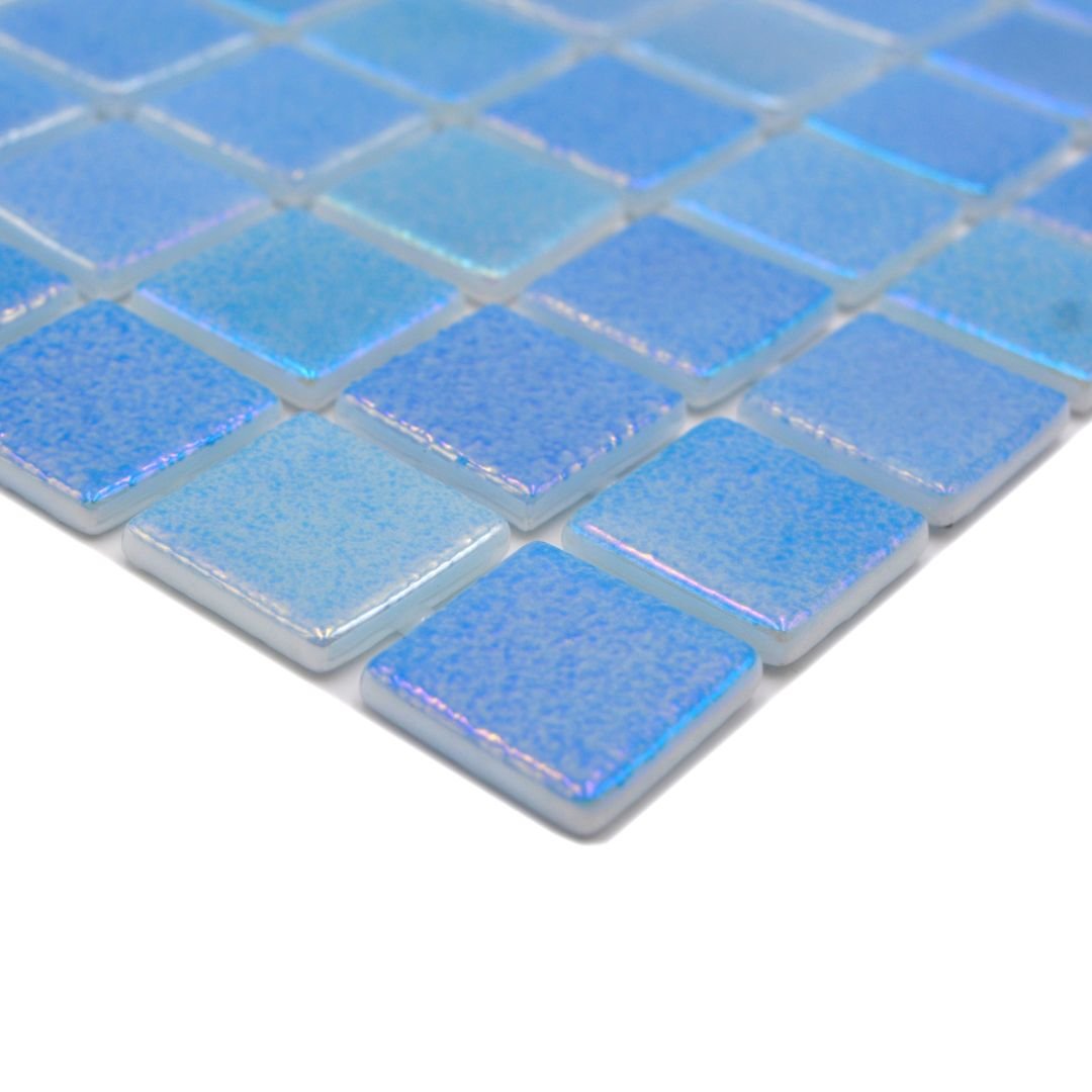 Mosaikfliesen Glas Eco Shell hellblau AIR glänzend 31,6x31,6 cm Dusche Pool Küche Theken