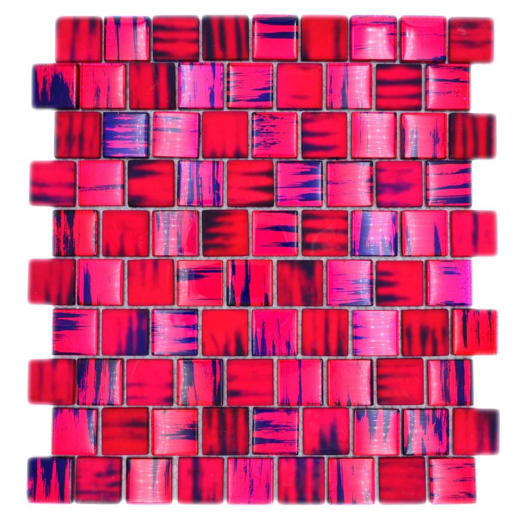 Mosaikfliesen Glas neon pink glänzend gefrostet 28,6x31,8 cm auf Netz