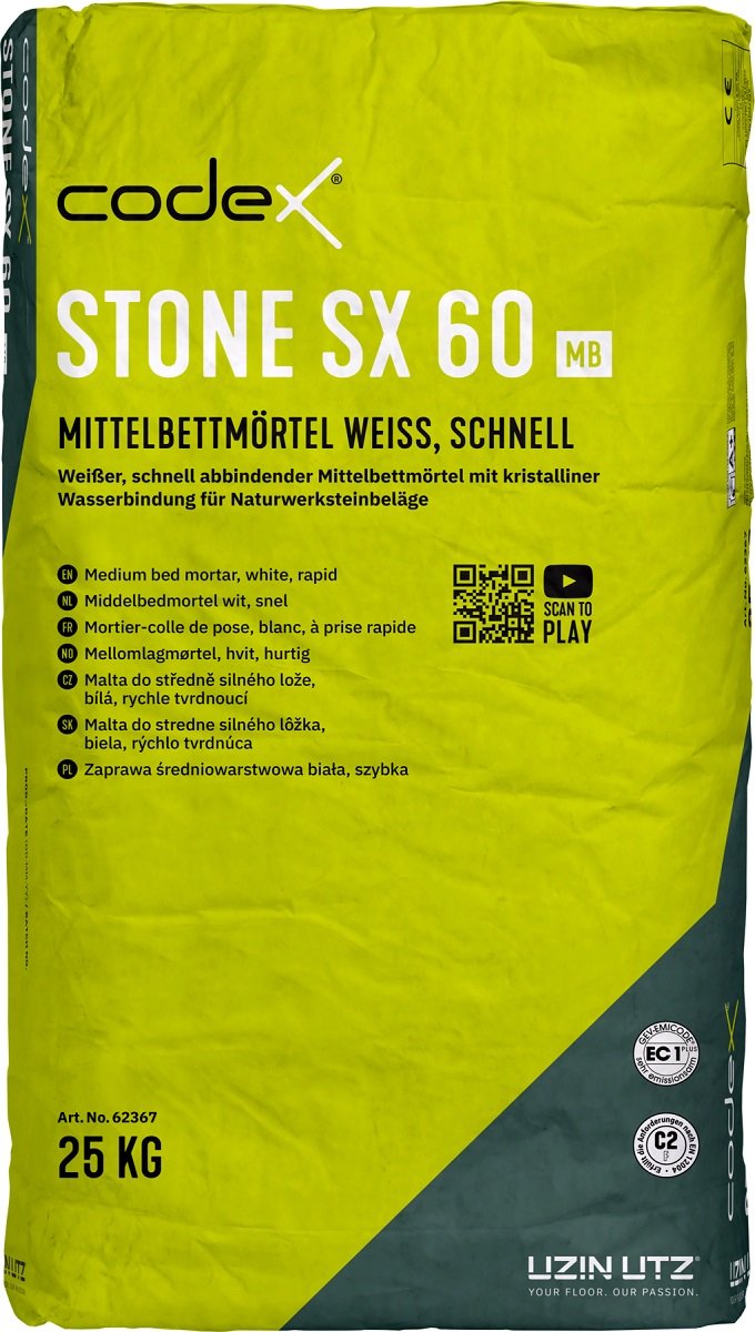 Fliesenkleber Flexkleber Mittelbettmörtel Codex Stone SX 60 25 kg weiß schnell