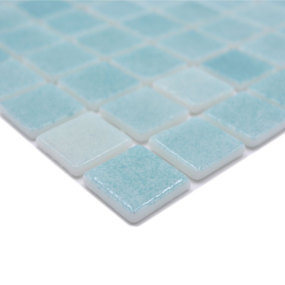 Mosaikfliesen Glas Eco Niebla VERDE türkis hell glänzend 31,6x31,6 cm Dusche Pool Küche Theken