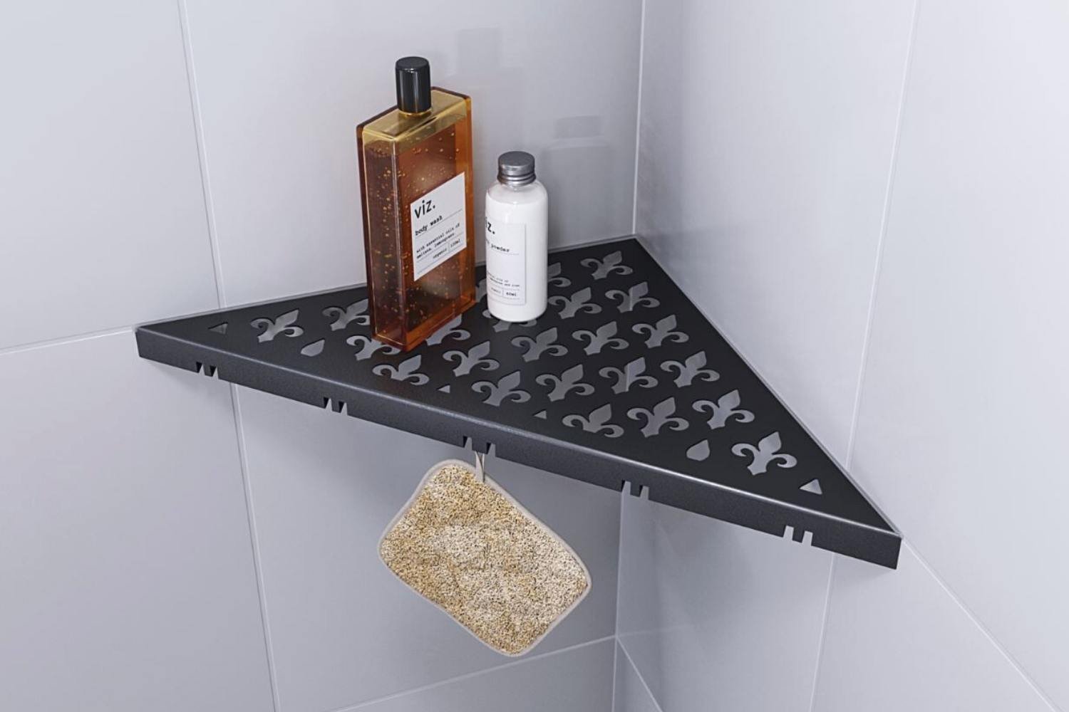 ABLAGO Duschablage Vintage schwarz für Dusche mit Haken nachträglich einbaubar