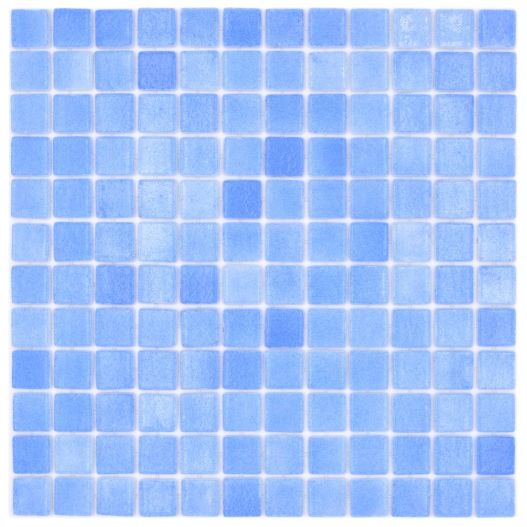 Mosaikfliesen Glas Eco Niebla AZUL CELESTE hellblau glänzend 31,6x31,6 cm Dusche Pool Küche Theken