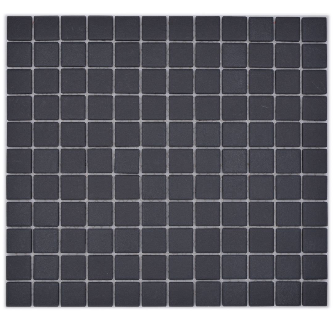 Mosaikfliesen schwarz matt rutschfest 32,6x30cm auf Netz