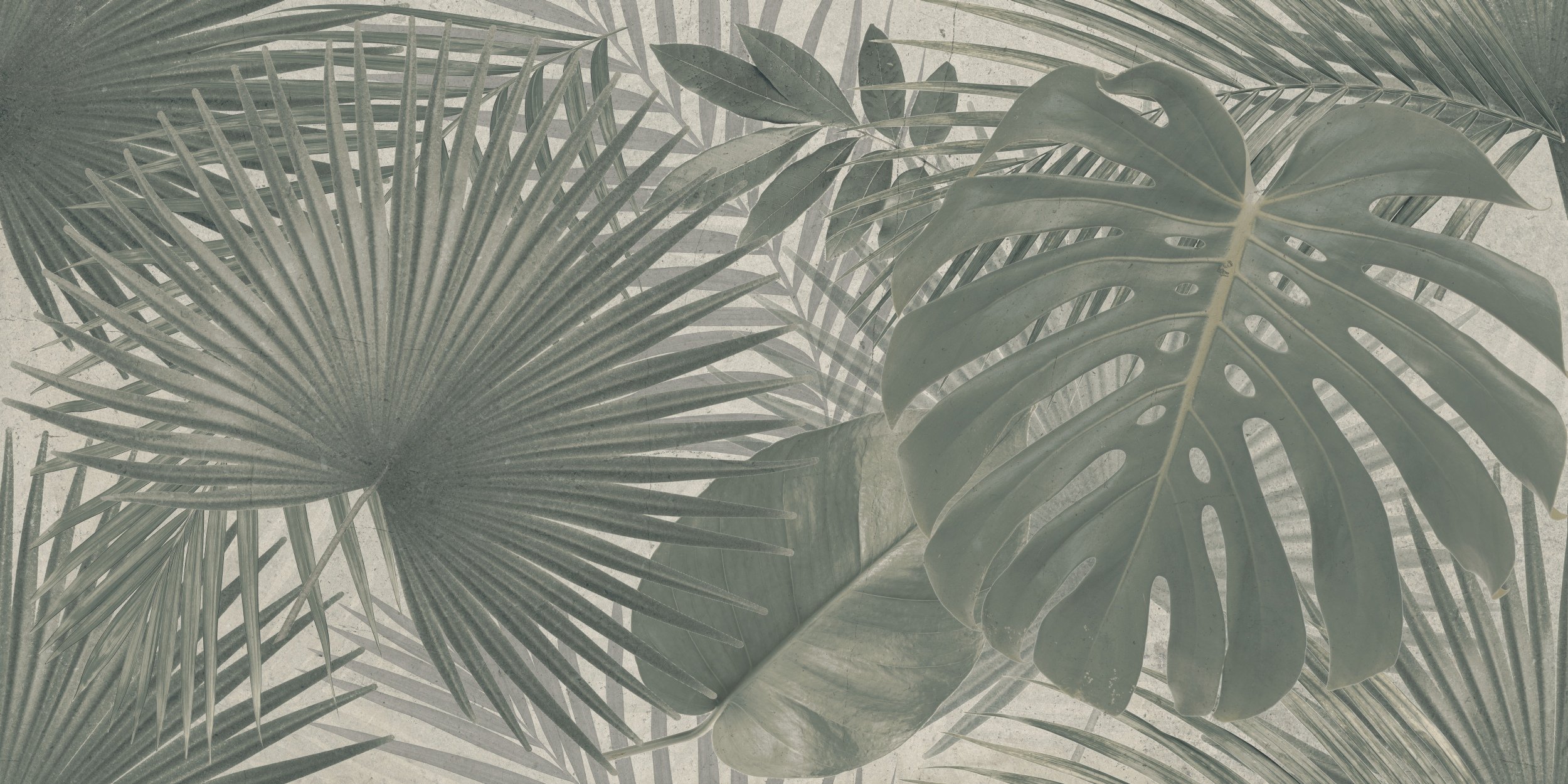 Fliese Pflanzendekor Wandbild Monstera Palmen Wandfliese Jungle 60x120 cm