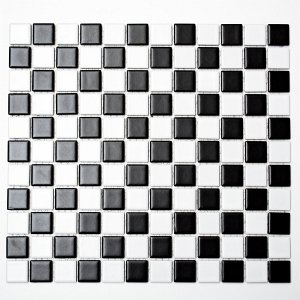Mosaik Schachbrett schwarz weiß matt 32,6x30cm auf Netz
