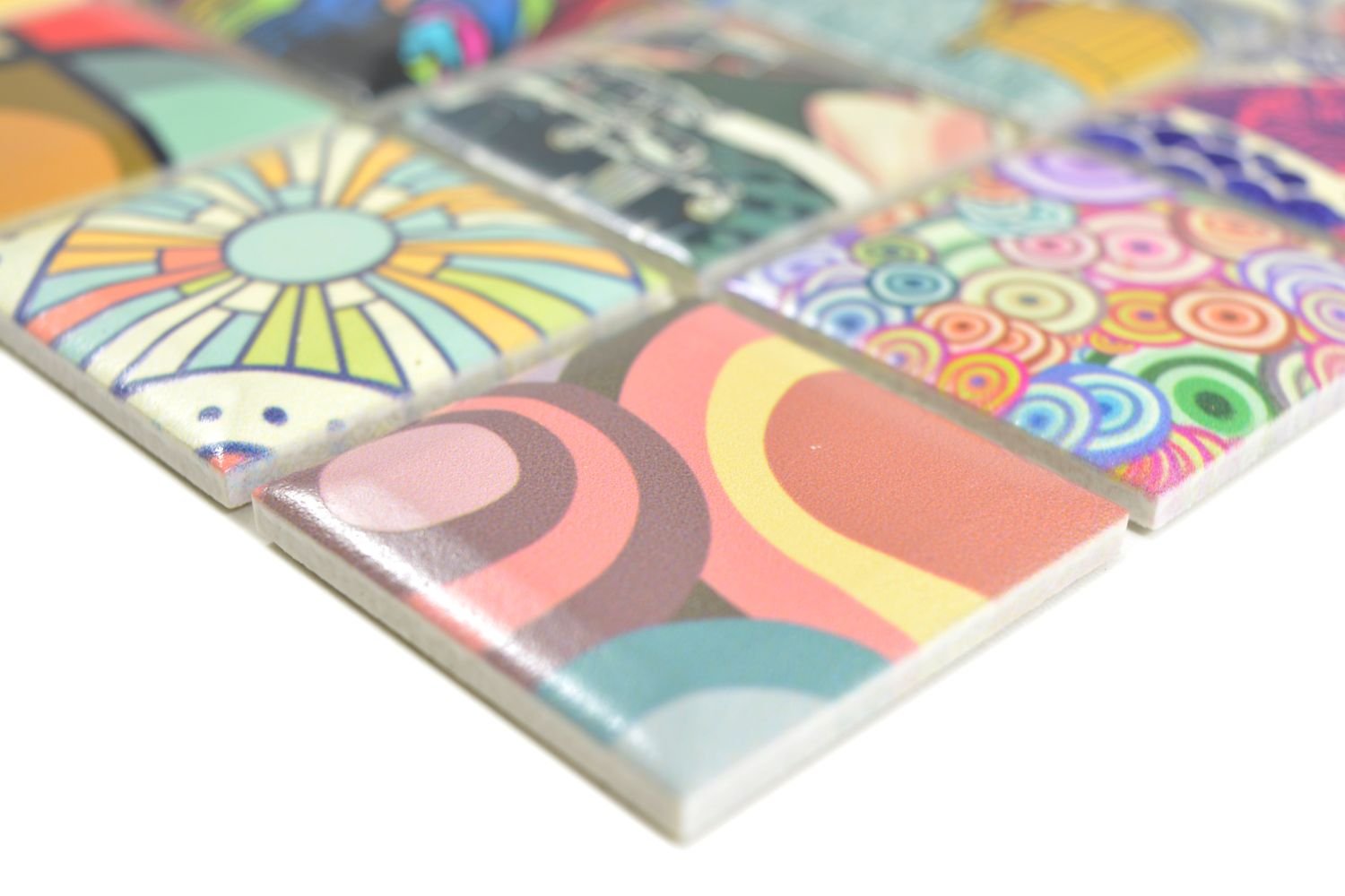 Mosaikfliesen Pop-Art Retro-Style bunt glänzend 29,1x29,1cm auf Netz