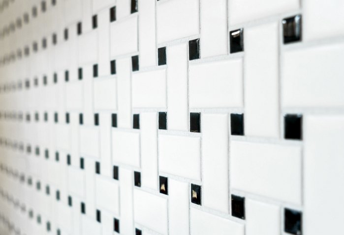 Mosaik Schachbrett Basket schwarz weiß matt 30x30cm auf Netz