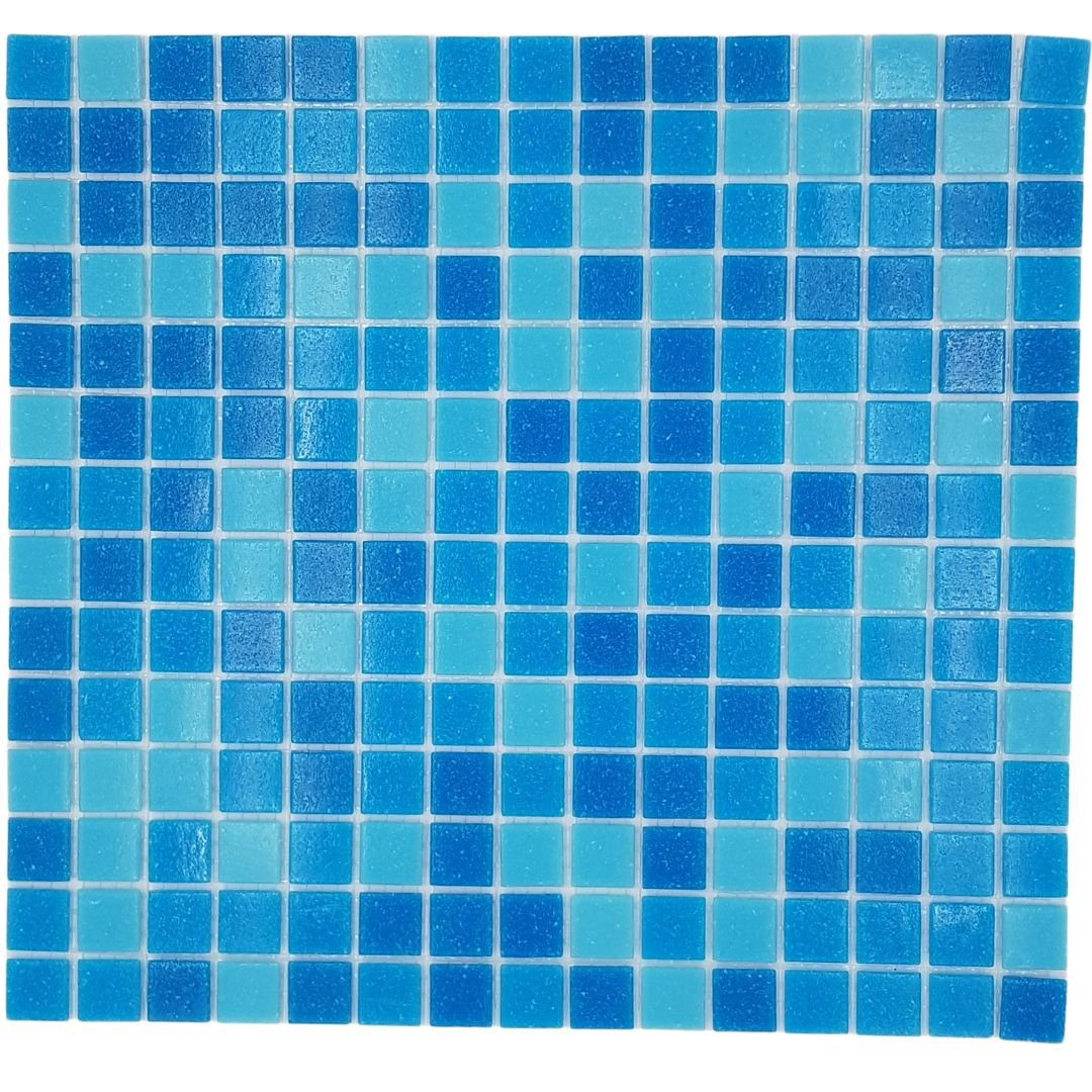Mosaikfliesen Glas blau mix glänzend 32,7x30,5cm auf Netz