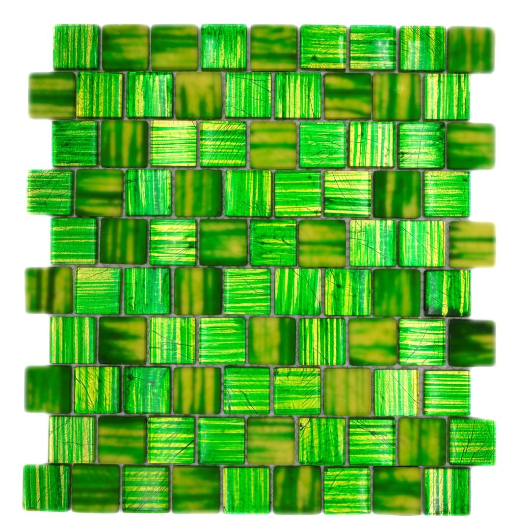 Mosaikfliesen Glas neon grün glänzend gefrostet 28,6x31,8 cm auf Netz