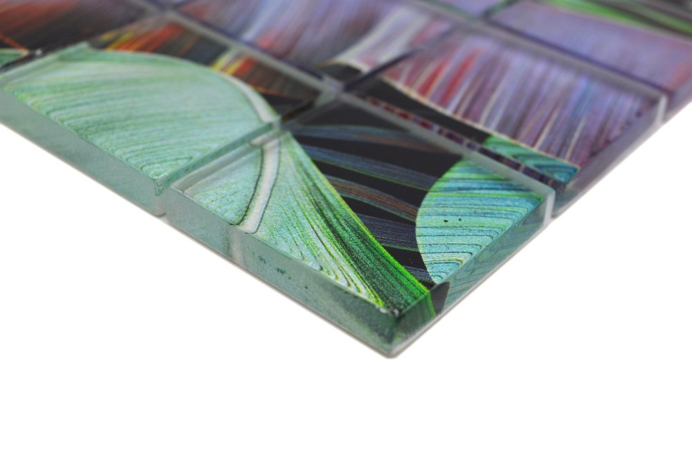Mosaikfliesen Quadrat Crystal Regenwald grün lila glänzend 29,8x29,8cm