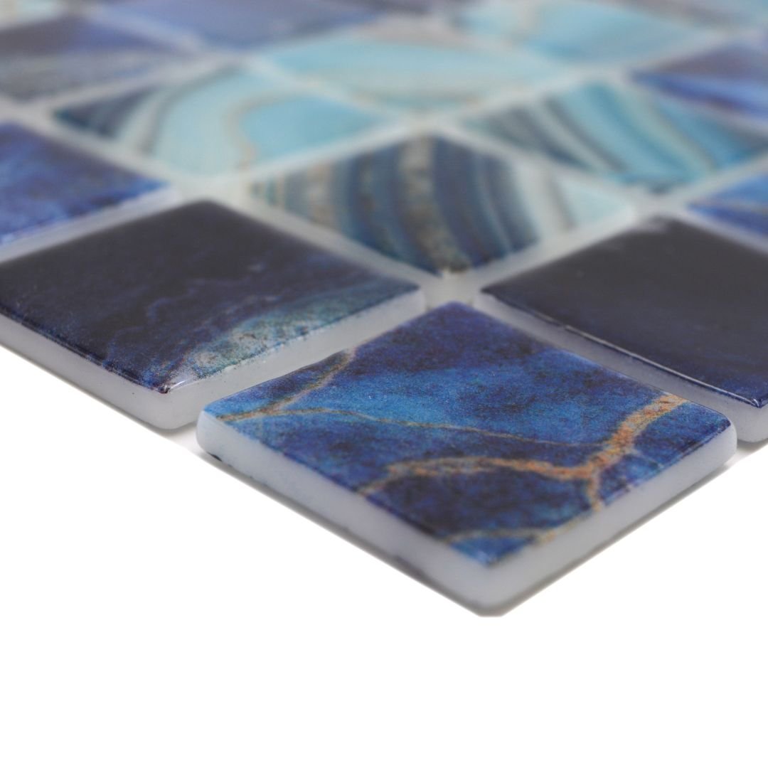 Mosaikfliesen Glas Eco Royal blau glänzend 31,6x31,6 cm Dusche Pool Küche Thekenverkleidung