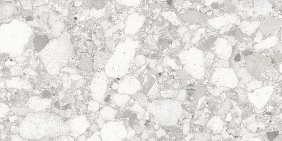 Fliese Terrazzo-Steinoptik weiß glänzend "Veni Pearl" rektifiziert