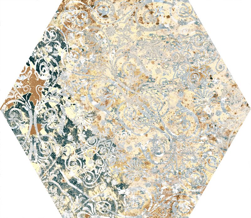 Fliese Sechseck Hexagon Vintage Teppichoptik 25x29cm "Carpet Vestige natural"