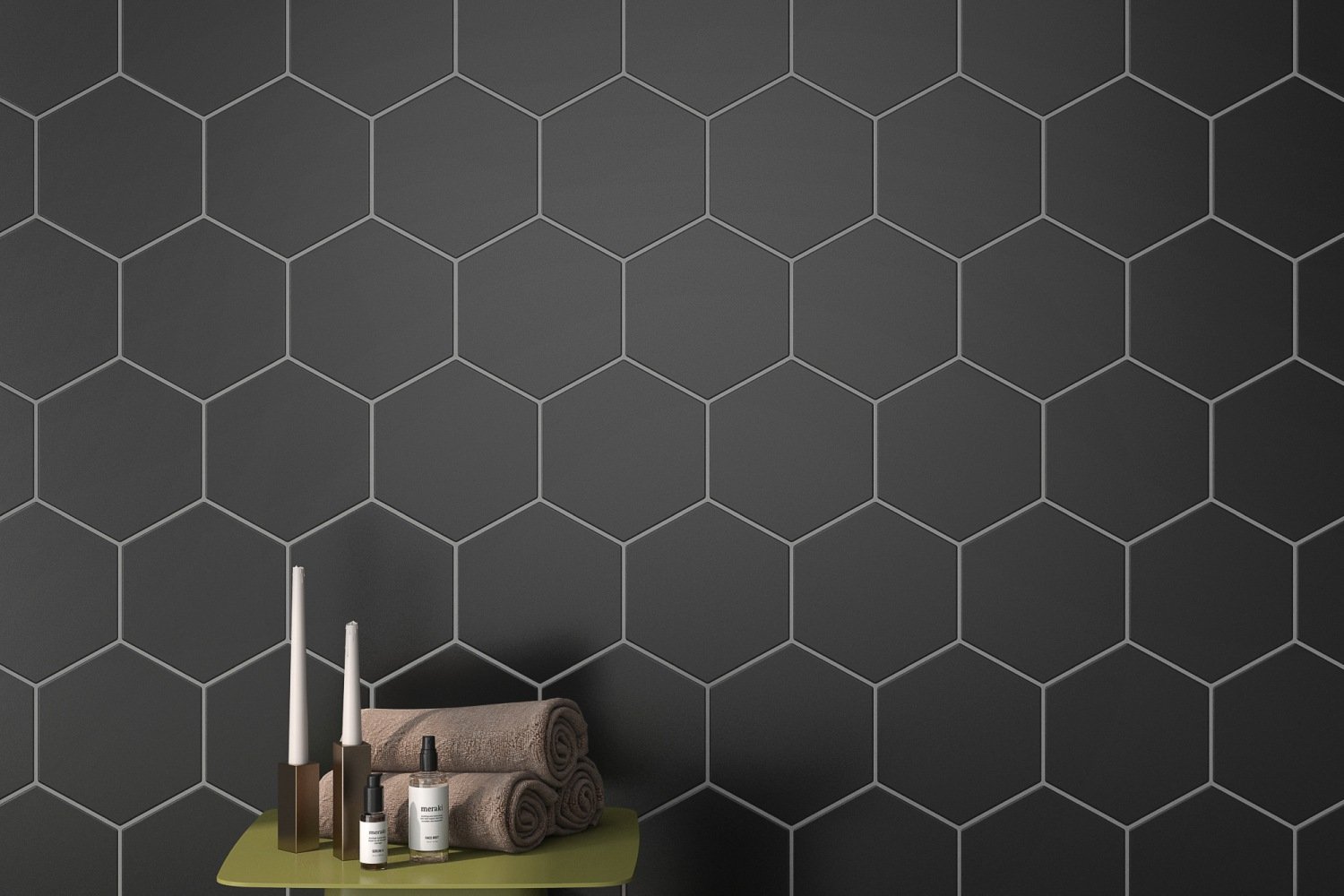 Hexagon Fliese schwarz Sechseckige Fliese SOLID BLACK Ambiente