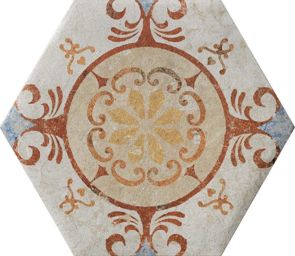 Fliese Dekor Hexagon "Cotto del Campiano Emiliane Mix" 15,8x18,3cm CIR (Farbmischung nach Zufall)