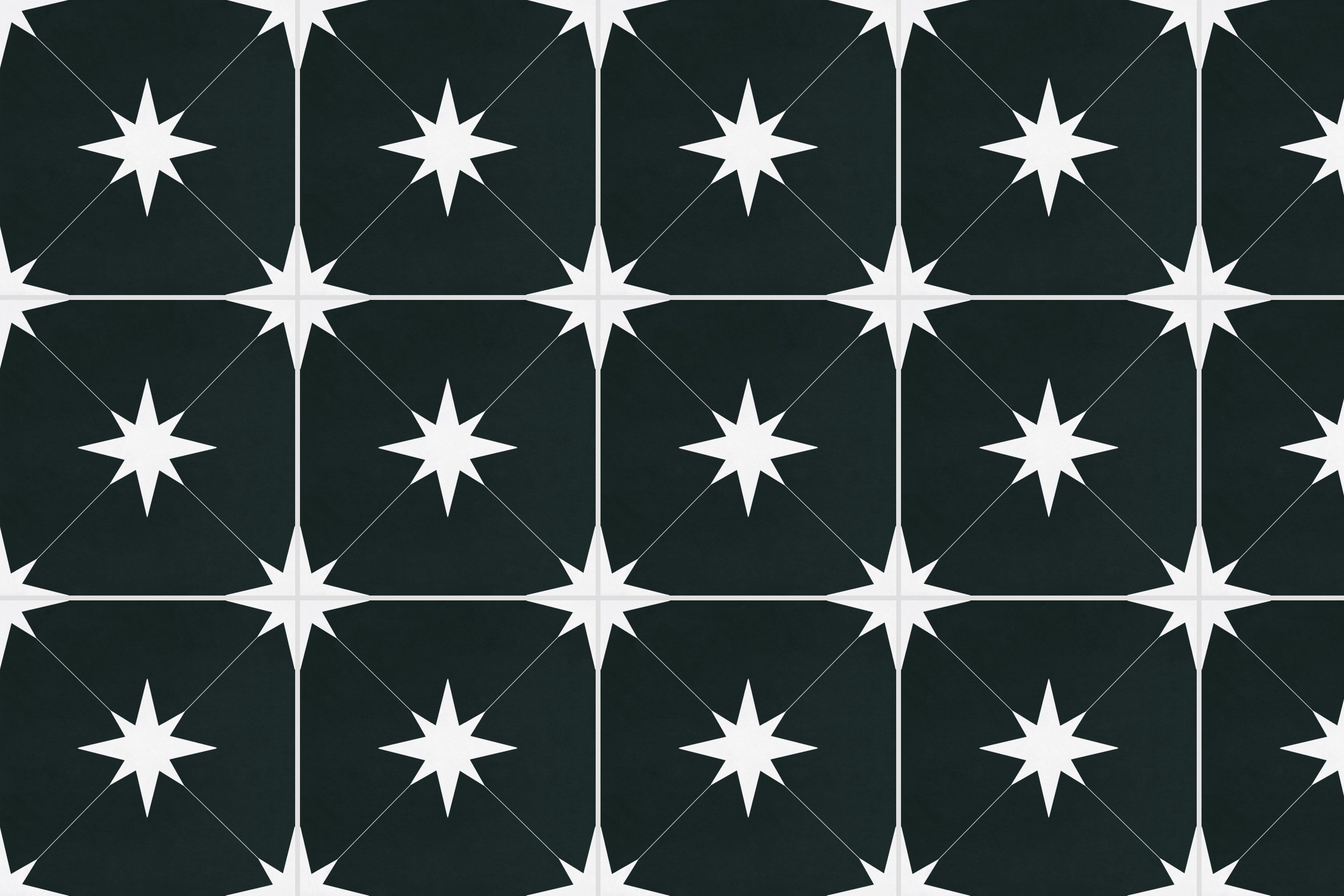 Retro-Fliese Sternenmuster Ponent black schwarze Sterne Bodenfliesen Wandfliesen schwarz weiss