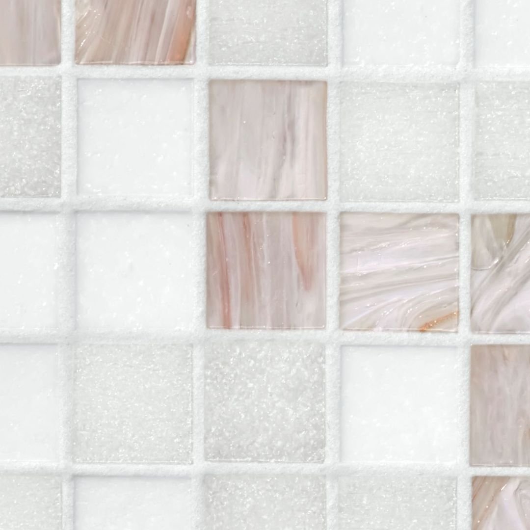 Bisazza Glas Mosaik "Seattle" weiß rosa glänzend 32,2x32,2cm für Pool, Wand & Boden