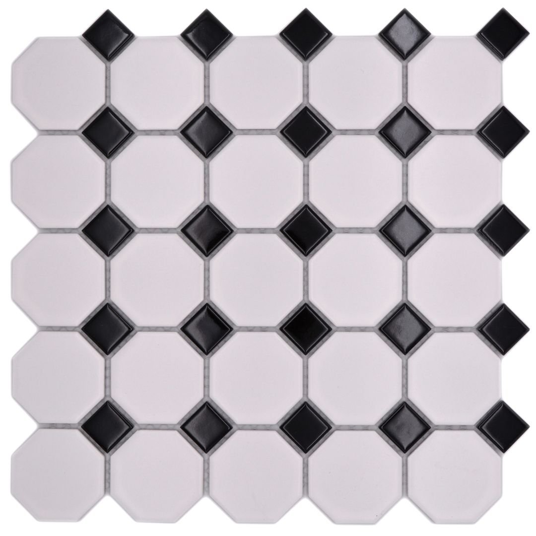 Mosaik Oktagon weiß-schwarz 30x30 cm
