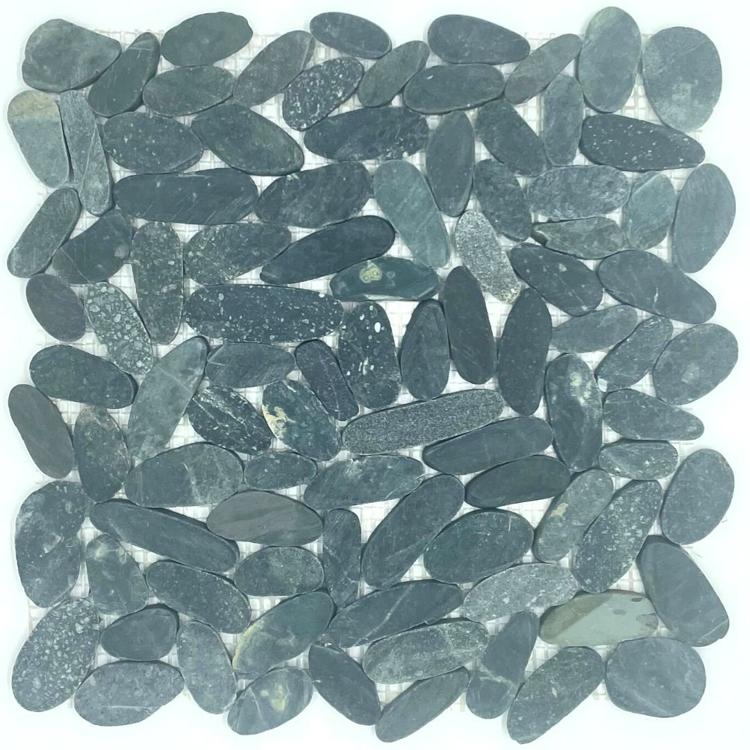 Mosaikfliesen Kiesel-Steine grau matt 30,5x30,5cm auf Netz