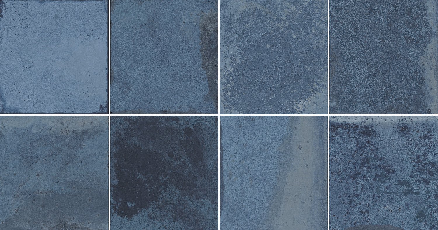 Wandfliese Vintage blau glänzend glasiert gewellt 30x60 cm "Provence Ocean"
