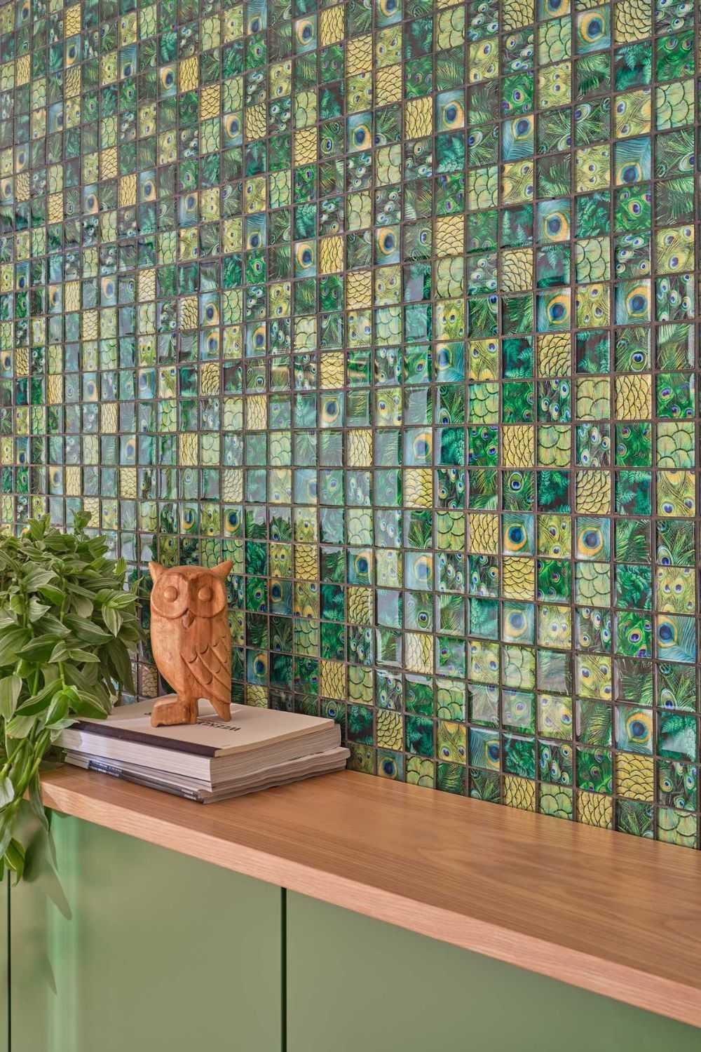 Mosaikfliesen Quadrat Crystal Wildlife grün glänzend 298x298mm 
