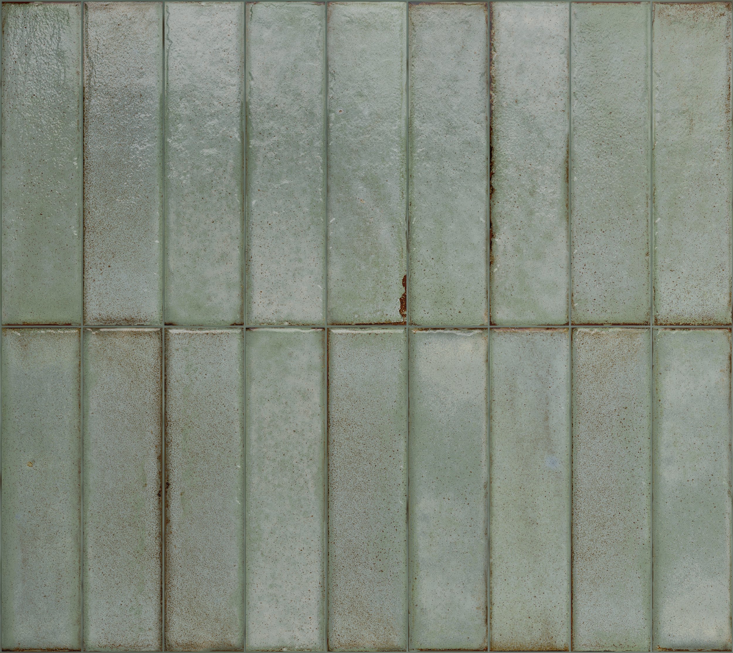 Fliese glasiert unregelmäßige Oberfläche "Tetris Sage" grün-grau glänzend 5x20cm