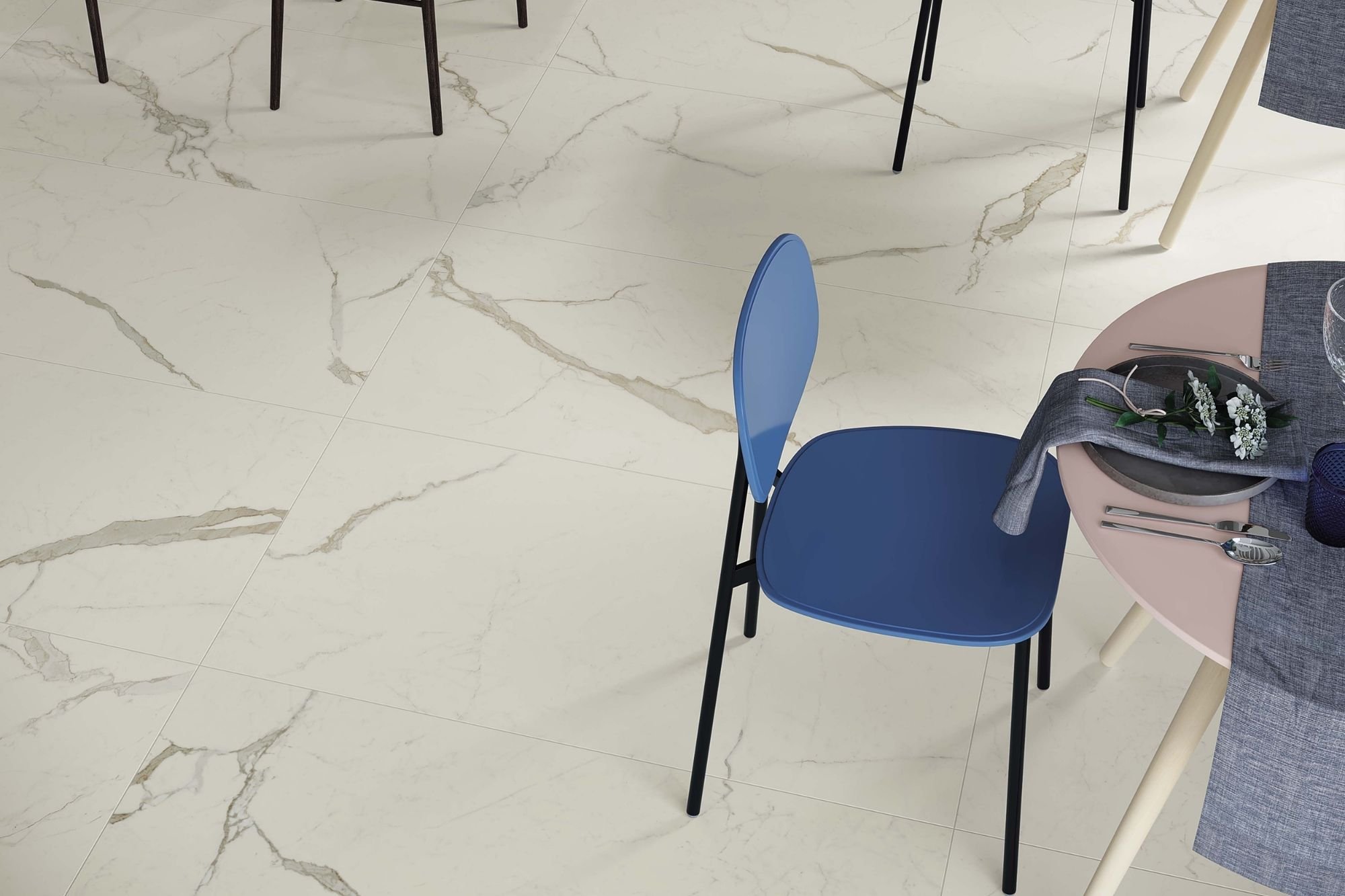 Fliese beige marmoriert Calacatta-Marmor-Optik matt kalibriert Exigo Calacatta