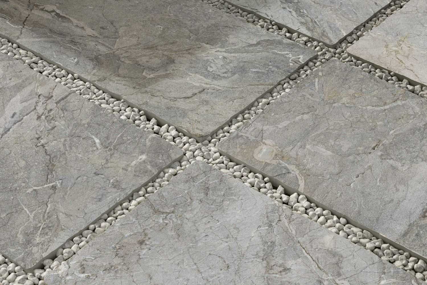 Terrassenplatte Steinoptik 40x80 cm "Stones du Monde Breccia" rustikale Kante grau Feinsteinzeug