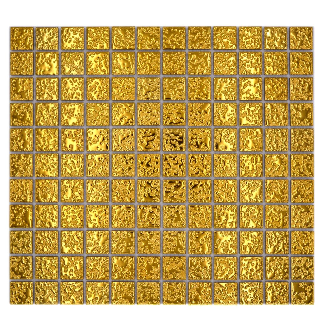 Mosaikfliesen gold gehämmerte unebene Oberfläche glänzend 33x30,2cm auf Netz