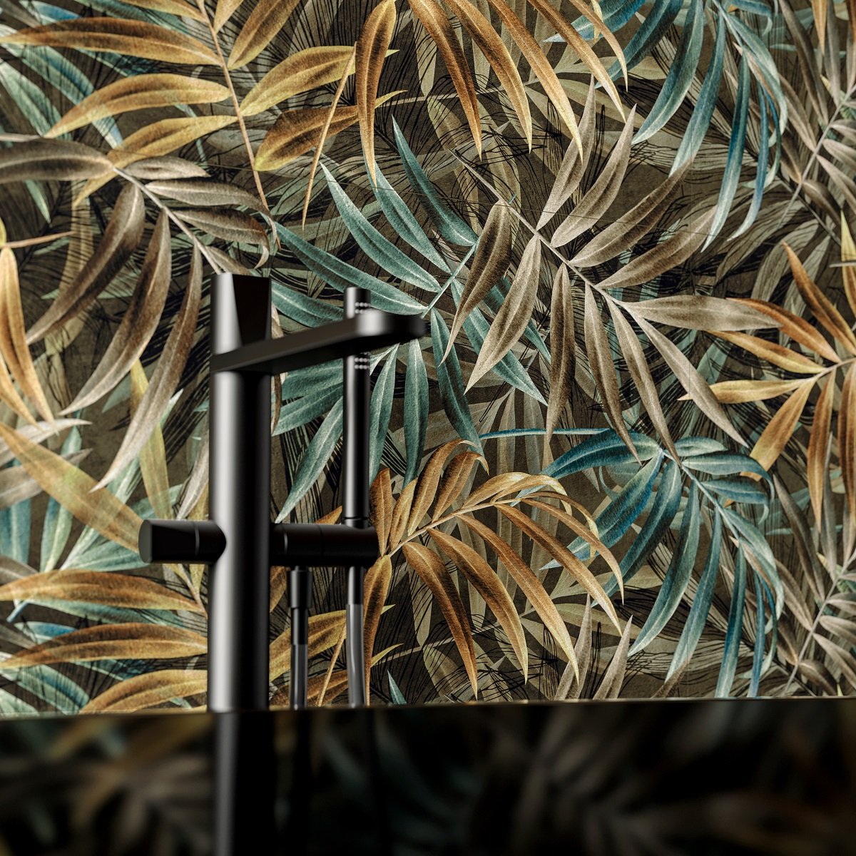 Fliese Pflanzen-Dekor dunkel Bergpalme kalibriert 60x120cm Sable Jardin 02 Sant Agostino