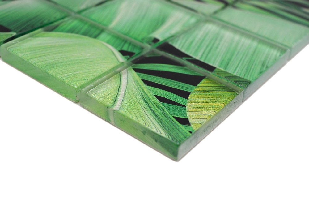 Mosaikfliesen Quadrat Crystal Regenwald grün glänzend 29,8x29,8cm