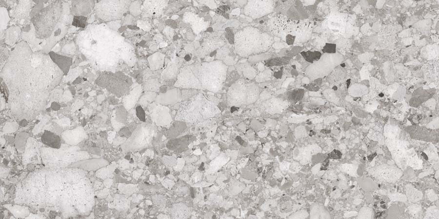 Terrassenplatte Terrazzo-Steinoptik grau 60x120 cm "Venistone Grey" Feinsteinzeug 2 cm rektifiziert 