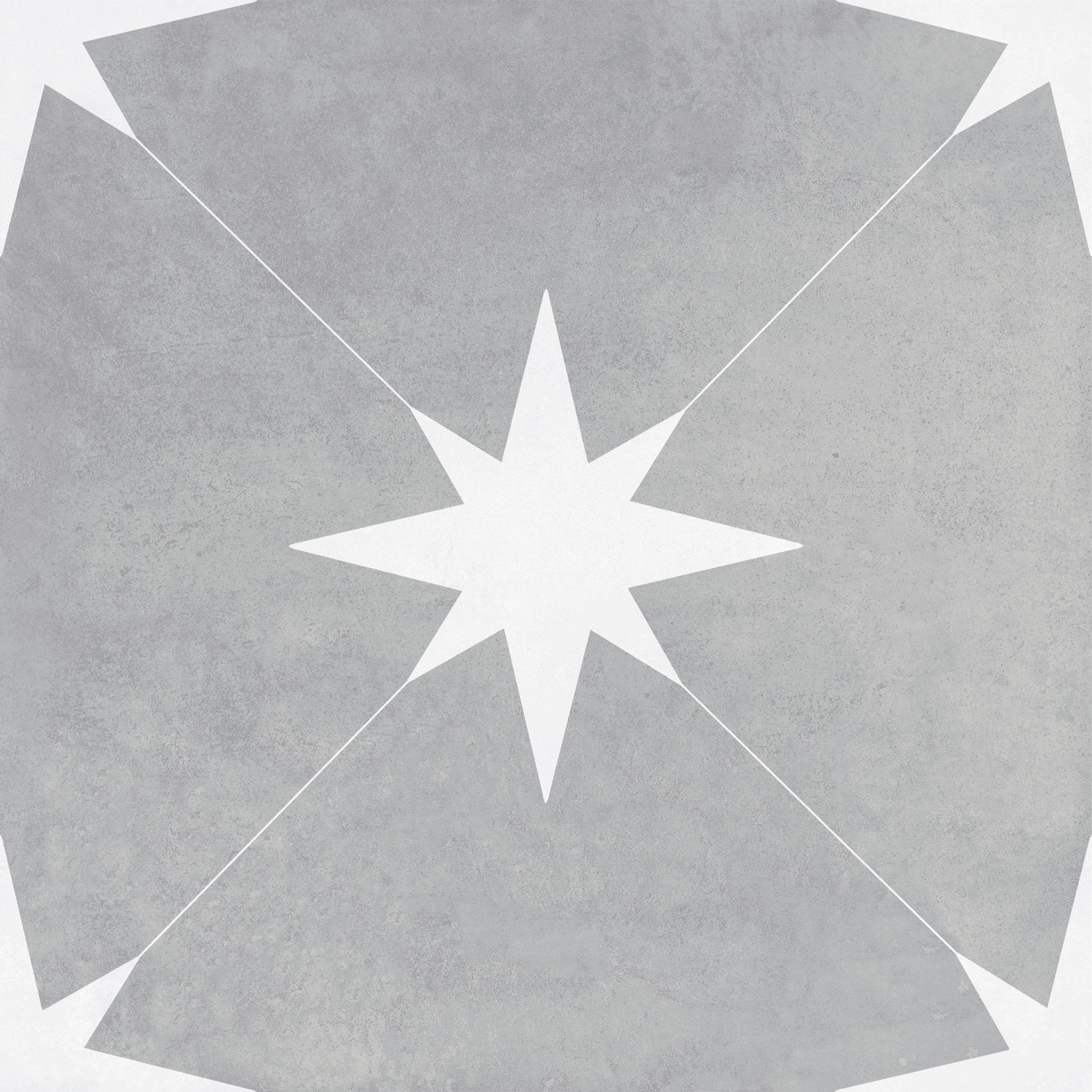 Retro-Fliese Sternenmuster Ponent grey graue Sterne Bodenfliesen Wandfliesen grau weiss