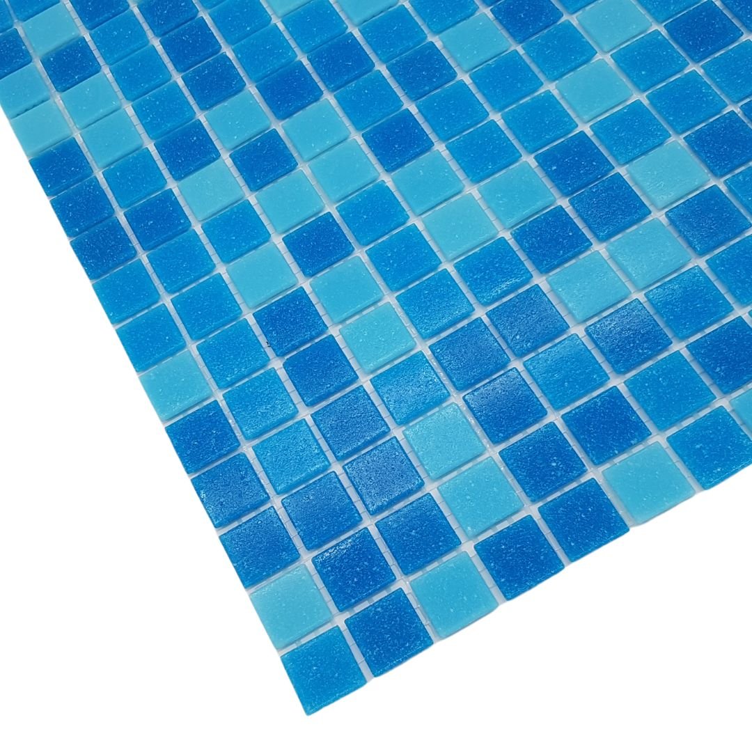 Mosaikfliesen Glas blau mix glänzend 32,7x30,5cm auf Netz