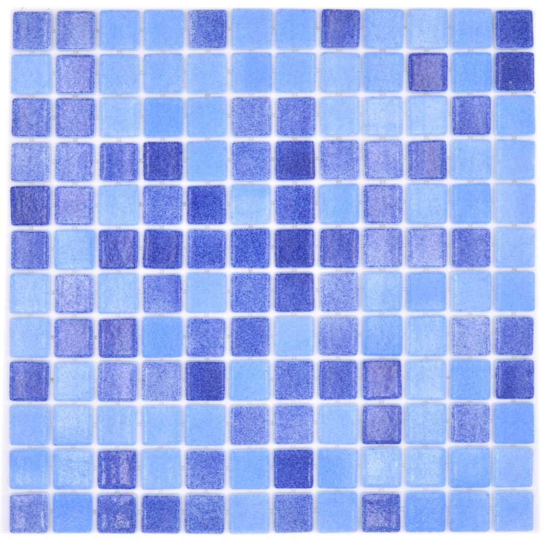 Mosaikfliesen Glas Eco Niebla AZUL hellblau-dunkelblau glänzend 31,6x31,6 cm Dusche Pool Küche Theke